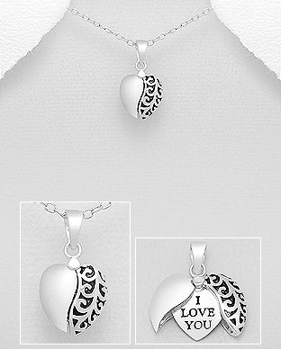 I LOVE YOU Hidden Heart 925 Sterling Silver Necklace