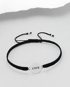 Love 925 Sterling Silver Bracelet with woven Polyester