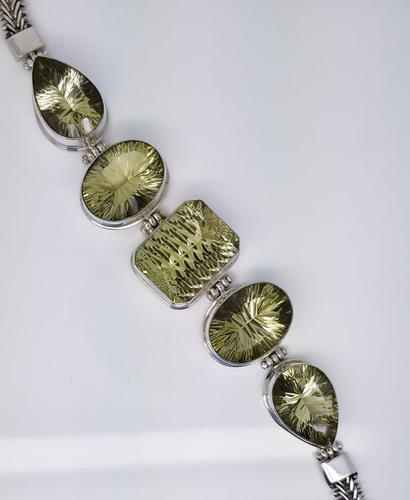 Sterling Silver With 5 Large Lemon Quartz Stone Bracelet