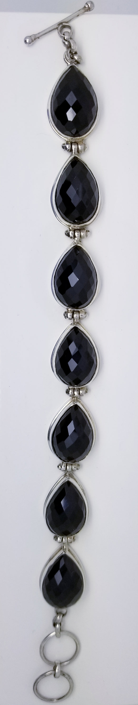 Sterling Silver With 7 Large Faceted Onyx Stone Bracelet