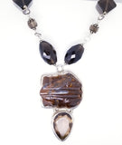 Sterling Silver With Smoky Quartz & Tiger Eye Frog Stone Necklace