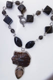 Sterling Silver With Smoky Quartz & Tiger Eye Frog Stone Necklace