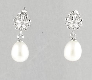 Sterling Silver Freshwater Pearls Earrings W CZ