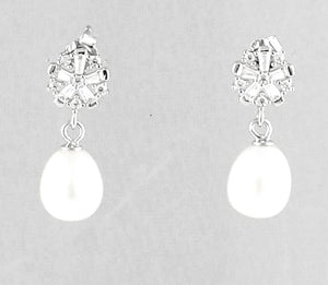 Sterling Silver Freshwater Pearls Earrings W CZ