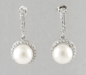 Sterling Silver Freshwater Pearls Earrings W CZ