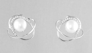 Sterling Silver Freshwater Pearls Earrings W CZ