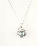 Tahitian Pearls Sterling Silver Necklace with CZ