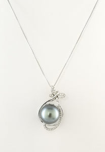 Tahitian Pearls Sterling Silver Necklace with CZ