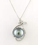 Tahitian Pearls Sterling Silver Necklace with CZ