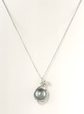 Tahitian Pearls Sterling Silver Necklace with CZ