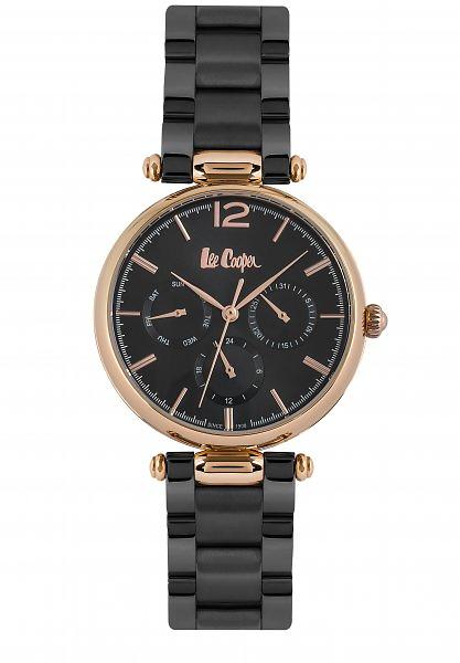 LEE COOPER -STAINLESS STEEL, BLACK STEEL BAND WITH ROSE GOLD CASE AND BLACK AND ROSE GOLD DIAL
