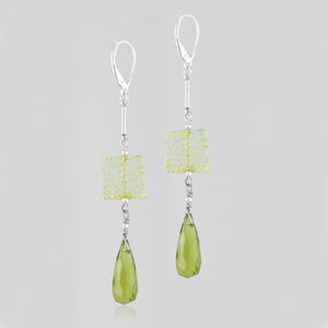 Sterling silver handcrafted earrings & beautiful green lace of the glass