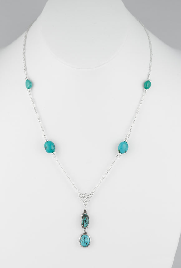 Sterling silver handcrafted necklace of genuine turquoise.