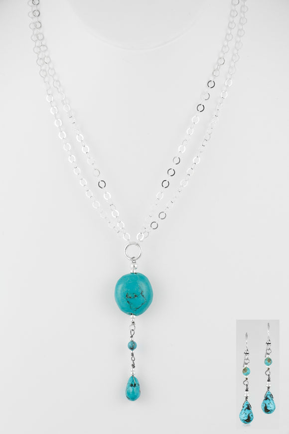 Sterling silver handcrafted Set necklace & Earrings of genuine turquoise.
