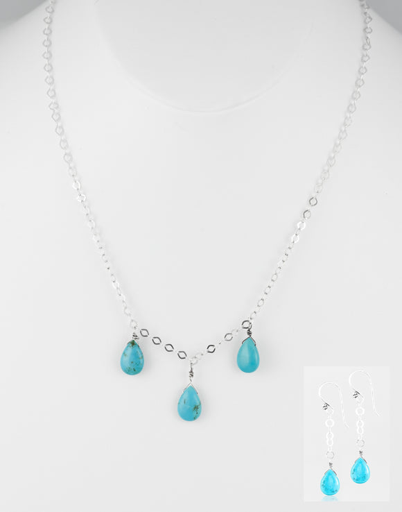 Genuine turquoise handcrafted set earring & necklace with sterling silver.