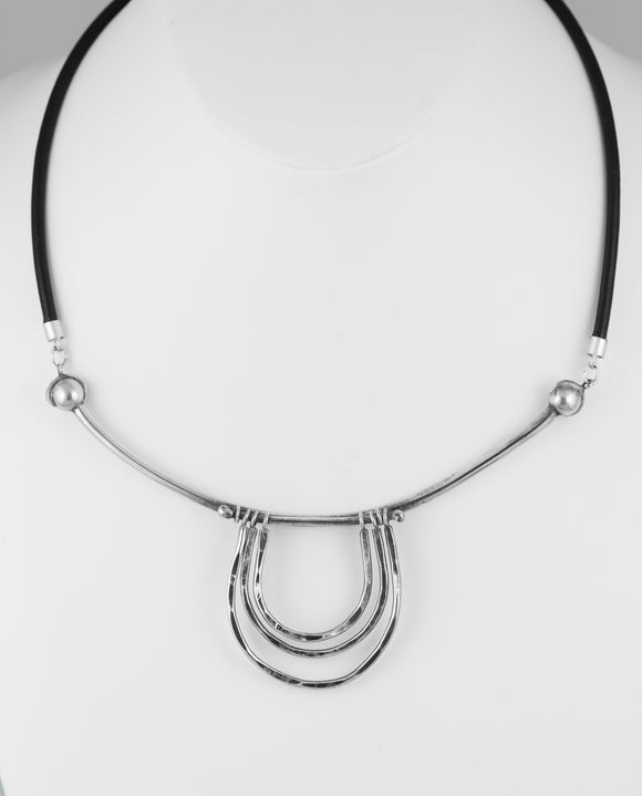 Contemporary 925 sterling silver with leather cord  handcrafted necklace