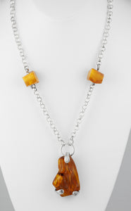 Handcrafted necklace amber fossils with sterling silver
