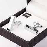 Silver Rectangular Box Cufflinks French Shirt With Gift Box