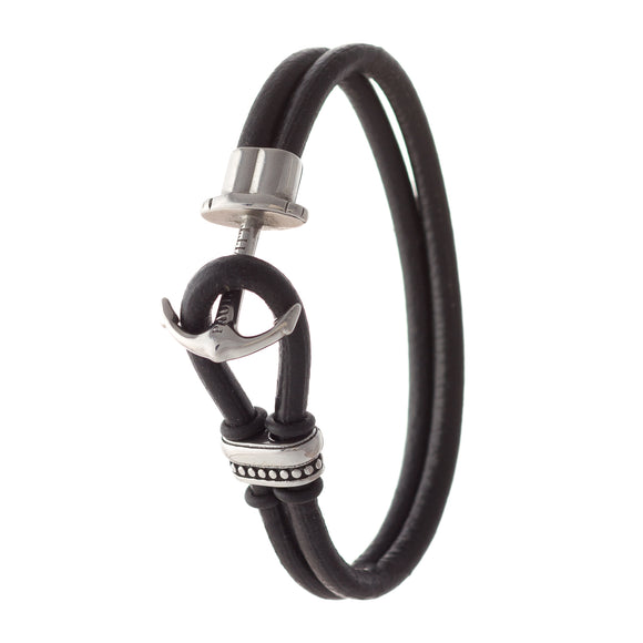 Ebedi stainless steel anchor with black leather bracelet