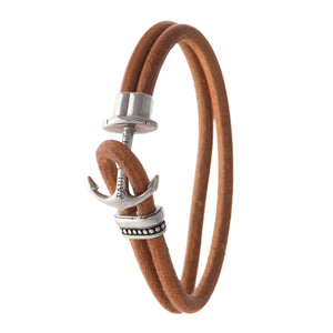 Ebedi stainless steel anchor with brown leather bracelet