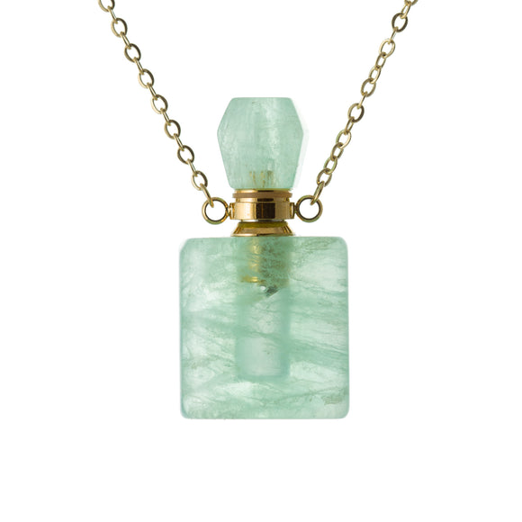 Green Aventurine perfume & essential oil bottle necklace with Stainless Steel chain