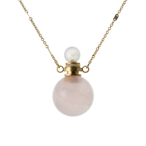 Rose Quartz perfume & essential oil bottle necklace with Stainless Steel chain