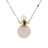 Rose Quartz perfume & essential oil bottle necklace with Stainless Steel chain