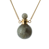 Natural Larvikite  perfume & essential oil bottle necklace with Stainless Steel chain