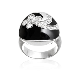 Black Enamel Brushed Sterling Silver Reverie Ring With Set CZ