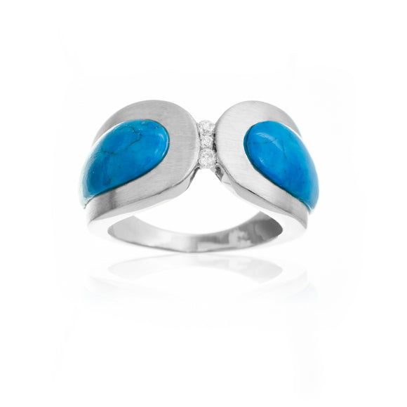Brushed Sterling Silver Reverie Ring With turquoise & CZ