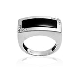 Black Enamel Brushed Sterling Silver Reverie Ring With Set CZ