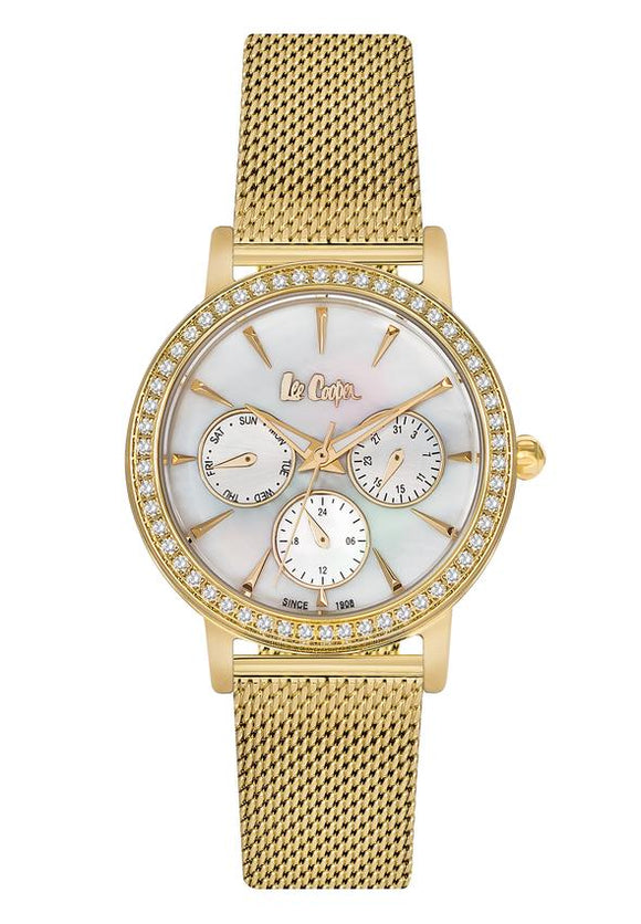 LEE COOPER -GOLD AND WHITE DIAL WITH GOLD MESH BAND WATER RESISTANT 3 ATM