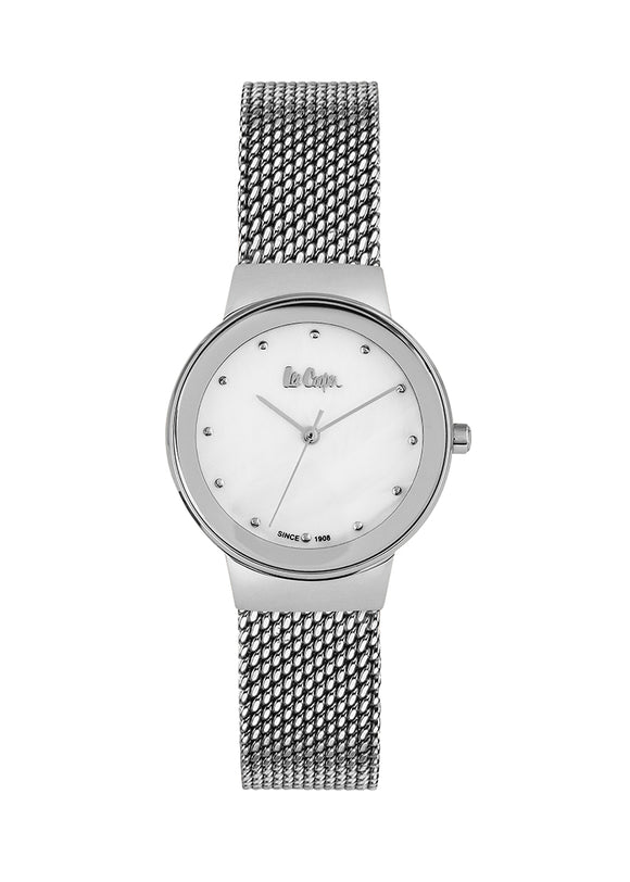 LEE COOPER - SILVER AND WHITE DIAL WITH SILVER MESH BANDS, WATER RESISTANT 3 ATM