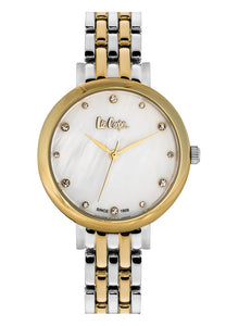 LEE COOPER -Ladies Gold Tone Watch W/Pearl Dial & Multi-Color Link Band