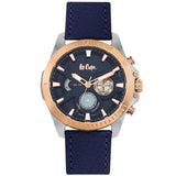LEE COOPER -STAINLESS STEEL, NAVY BLUE LEATHER BAND W STEEL & ROSE GOLD CASE, NA BLUE N WHITE DIAL