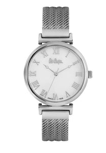 LEE COOPER -STAINLESS STEEL, MESH BAND WITH STEEL CASE AND MOTHER OF PEARL DIAL