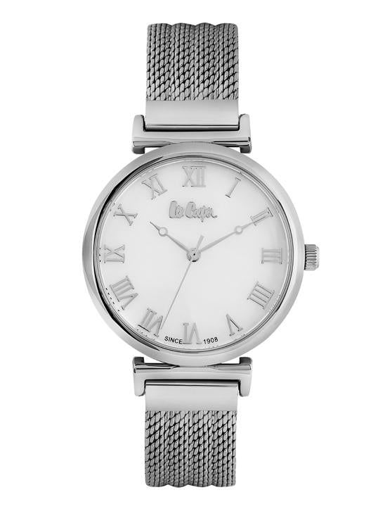 LEE COOPER -STAINLESS STEEL, MESH BAND WITH STEEL CASE AND MOTHER OF PEARL DIAL