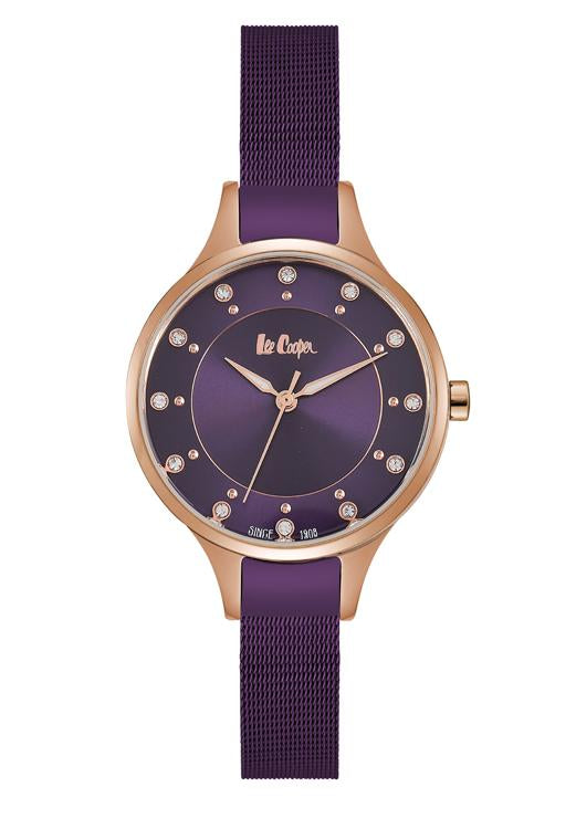 LEE COOPER -STAINLESS STEEL, PURPLE MECHE,PLATED ROSE GOLD, SMALL CASE