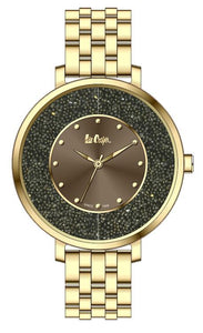 LEE COOPER -STAINLESS STEEL, GOLD IP STEEL BAND WITH GOLD IP CASE AND GOLD IP W LITTLE BALLS DIAL