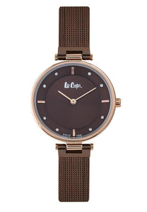 LEE COOPER - STAINLESS STEEL, ROSE GOLD MESH BAND WITH ROSE GOLD CASE AND BROWN DIAL W CZS