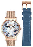 LEE COOPER -STAINLESS STEEL, ROSE GOLD MESH BAND W ROSE GOLD CASE N MOTHER OF PEARL W FLOWERS DIAL