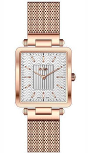 LEE COOPER -STAINLESS STEEL, MESH ROSE GOLD BAND W SQUARE ROSE GOLD CASE AND WHITE & ROSE GOLD DIAL