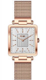 LEE COOPER -STAINLESS STEEL, MESH ROSE GOLD BAND W SQUARE ROSE GOLD CASE AND WHITE & ROSE GOLD DIAL