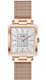 LEE COOPER -STAINLESS STEEL, MESH ROSE GOLD BAND W SQUARE ROSE GOLD CASE AND WHITE & ROSE GOLD DIAL