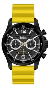 LEE COOPER -BLACK AND GREY DIAL WITH YELLOW RUBBER BAND WATER RESISTANT