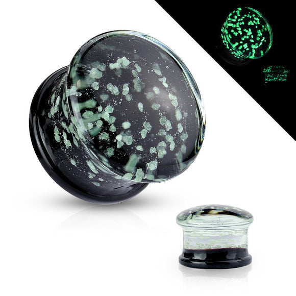 Pyrex Glass Double Flare Plugs with Glow in the Dark Sparkles(PAIR)