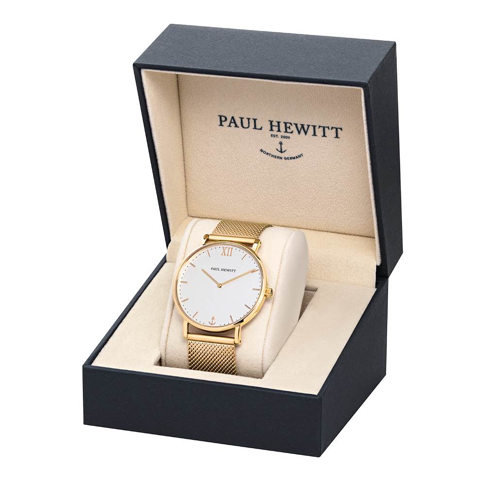 Paul Hewitt White Sand Watch IP Gold Mesh Strap IP Gold  display picture 2