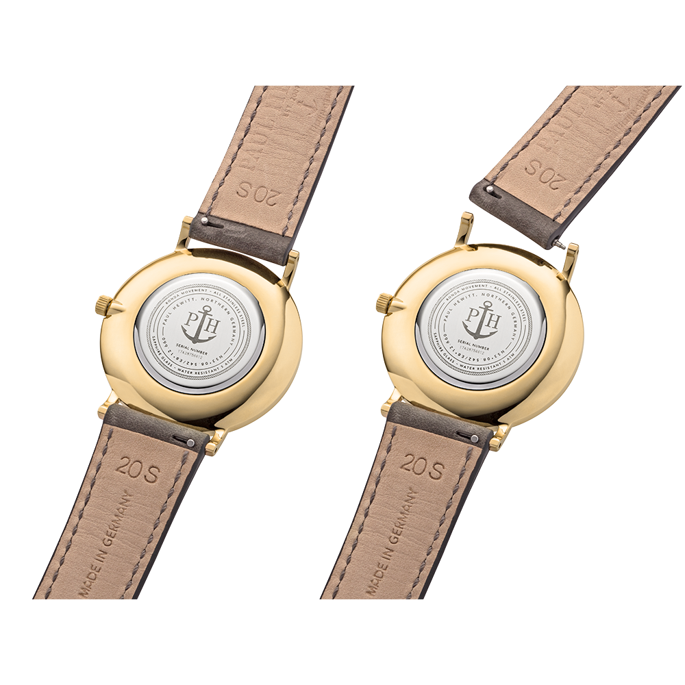 PAUL HEWITT SIGNATURE WHITE OCEAN ROSE GOLD GRAY LEATHER WATCH