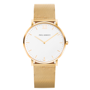 Paul Hewitt White Sand Watch IP Gold Mesh Strap IP Gold